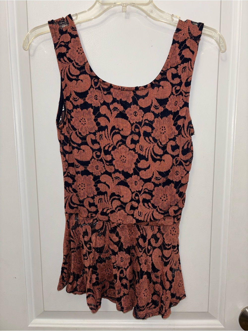 Sleeveless Floral Peplum Top in Black and Rust